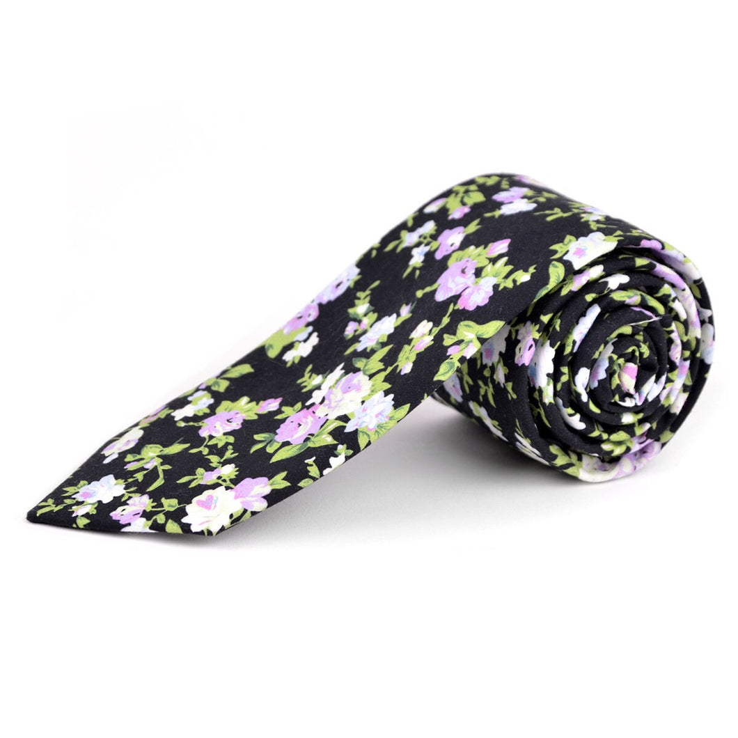 Tie - Floral Cotton Slim Tie  2.5