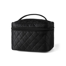 Load image into Gallery viewer, Black diamond quilted nylon train case with handle
