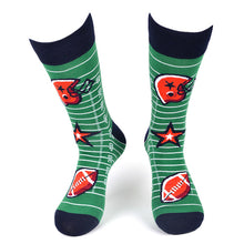 Load image into Gallery viewer, Parquet Men’s Football Field Novelty Crew Socks – Green Sports Theme
