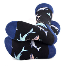 Load image into Gallery viewer, Parquet Men’s Whale Pattern Novelty Crew Socks – Black or Teal
