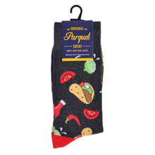 Load image into Gallery viewer, Parquet Men’s Tacos Design Novelty Crew Socks – Black &amp; Red
