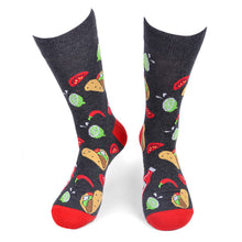 Load image into Gallery viewer, Parquet Men’s Tacos Design Novelty Crew Socks – Black &amp; Red
