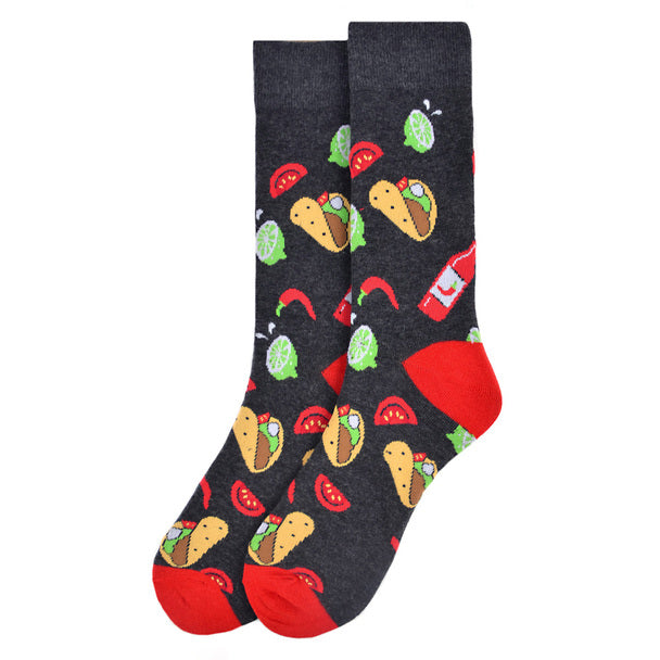 Parquet Men’s Tacos Design Novelty Crew Socks – Black & Red