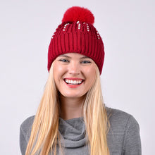 Load image into Gallery viewer, Women&#39;s Winter Hat - Pom Pom &amp; Pearls Knit Hat
