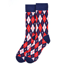 Load image into Gallery viewer, Parquet Men’s Argyle Pattern Crew Socks – Red, Navy &amp; White

