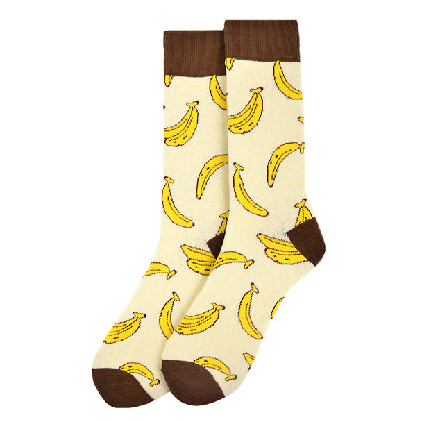 Parquet Men’s Banana Pattern Novelty Crew Socks – Yellow & Brown
