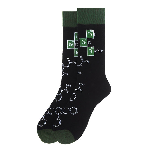 Parquet Men’s “The Best Teacher” Novelty Crew Socks – Black & Green