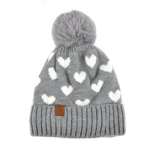 Load image into Gallery viewer, Women&#39;s Winter Hat - Hearts and Pom Pom Knit
