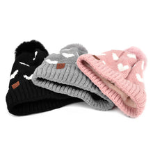 Load image into Gallery viewer, Women&#39;s Winter Hat - Hearts and Pom Pom Knit
