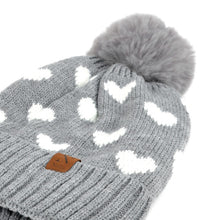 Load image into Gallery viewer, Women&#39;s Winter Hat - Hearts and Pom Pom Knit
