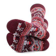 Load image into Gallery viewer, Parquet Vintage Winter Pattern Novelty Crew Socks – Green or Burgundy
