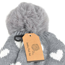 Load image into Gallery viewer, Women&#39;s Winter Hat - Hearts and Pom Pom Knit
