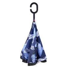 Load image into Gallery viewer, Umbrella - Blue Leaf Batik Double Layer Inverted

