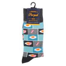 Load image into Gallery viewer, Parquet Men’s Bacon &amp; Eggs Novelty Crew Socks – Blue &amp; Gray

