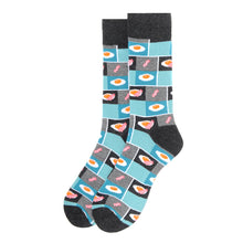 Load image into Gallery viewer, Parquet Men’s Bacon &amp; Eggs Novelty Crew Socks – Blue &amp; Gray
