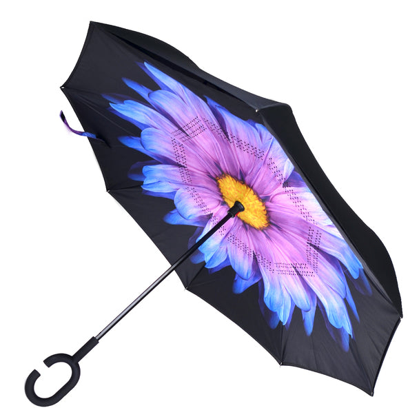 Umbrella - Purple and Blue Flower Double Layer Inverted
