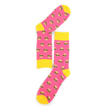 Load image into Gallery viewer, Parquet Men’s Hamburger Pattern Novelty Crew Socks – Navy or Pink
