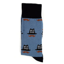 Load image into Gallery viewer, Parquet Men’s “Best Dad” Hat &amp; Mustache Novelty Crew Socks – Blue or Gray
