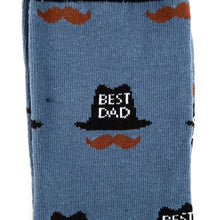 Load image into Gallery viewer, Parquet Men’s “Best Dad” Hat &amp; Mustache Novelty Crew Socks – Blue or Gray
