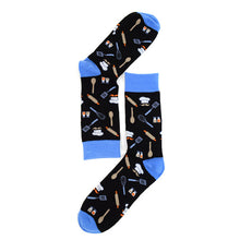 Load image into Gallery viewer, Parquet Men’s Chef Pattern Crew Socks – Black &amp; Blue
