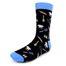 Load image into Gallery viewer, Parquet Men’s Chef Pattern Crew Socks – Black &amp; Blue
