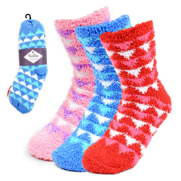 Women's Socks - Assorted 3 Pack Geometric Warm Fuzzy Socks