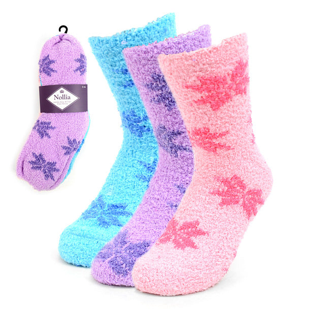 Women's Socks - Assorted 3 Pack Snowflakes Warm Fuzzy Socks