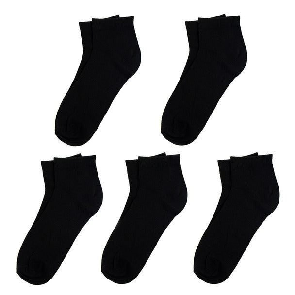 Men's Quarter-Cut Socks – 5 Pairs, Black, Moisture-Wicking, Arch Support, Stretch Fabric, Size 10-13 (Fits Shoe Size 6-12.5)