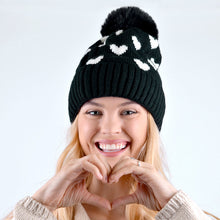 Load image into Gallery viewer, Women&#39;s Winter Hat - Hearts and Pom Pom Knit

