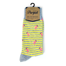Load image into Gallery viewer,  Men&#39;s Striped Flamingo Premium Collection Novelty Socks - NVPS2000
