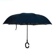 Load image into Gallery viewer, Parquet Snake Print Inverted Umbrella – Double Layer, UV Protection, C-Handle

