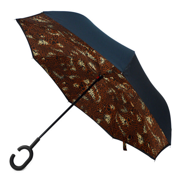 Umbrella - Brown Leopard Print Double Layer Inverted