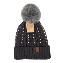 Load image into Gallery viewer, Women&#39;s Winter Hat - Pom Pom &amp; Pearls Knit Hat
