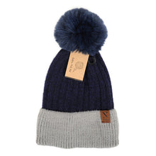 Load image into Gallery viewer, Women&#39;s Winter Hat - Pom Pom Two-Tone Knit Hat
