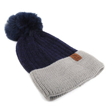 Load image into Gallery viewer, Women&#39;s Winter Hat - Pom Pom Two-Tone Knit Hat
