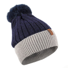 Load image into Gallery viewer, Women&#39;s Winter Hat - Pom Pom Two-Tone Knit Hat
