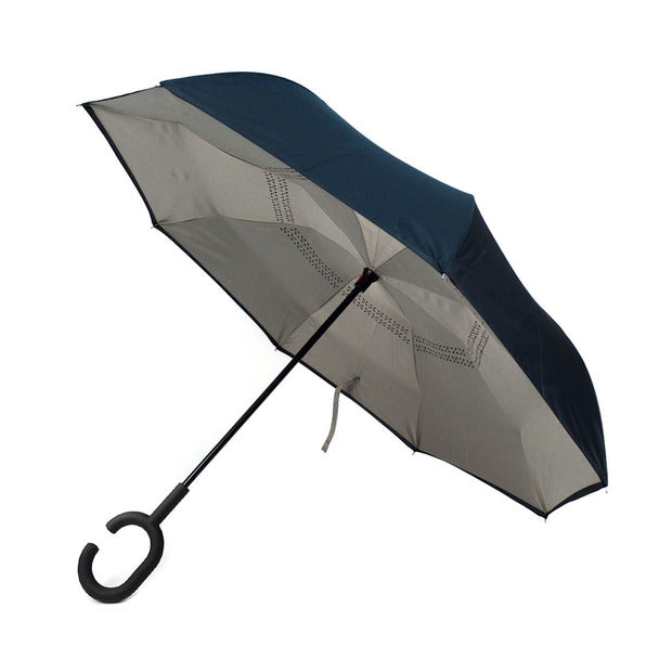 Parquet Grey Inverted Umbrella – Double Layer, UV Protection, C-Handle