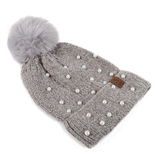 Load image into Gallery viewer, Women&#39;s Winter Hat - Pom Pom &amp; Pearls Knit Hat
