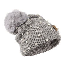 Load image into Gallery viewer, Women&#39;s Winter Hat - Pom Pom &amp; Pearls Knit Hat
