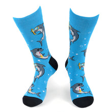 Load image into Gallery viewer, Parquet Men’s Vacation Shark Novelty Crew Socks – Blue
