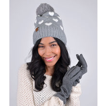 Load image into Gallery viewer, Women&#39;s Winter Hat - Hearts and Pom Pom Knit
