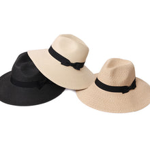 Load image into Gallery viewer, Women&#39;s Hats - Wide Brim Ribbon Straw Hat
