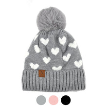 Load image into Gallery viewer, Women&#39;s Winter Hat - Hearts and Pom Pom Knit
