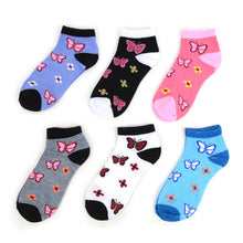 Load image into Gallery viewer, Women&#39;s Socks - Butterflies Low Cut - Assorted 6 Pack
