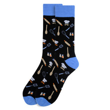 Load image into Gallery viewer, Parquet Men’s Chef Pattern Crew Socks – Black &amp; Blue
