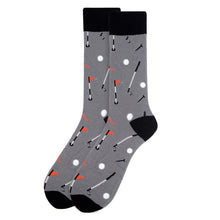 Load image into Gallery viewer, Parquet Men’s Golf Novelty Crew Socks – Grey &amp; Black

