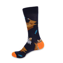 Load image into Gallery viewer, Parquet Men’s Cat in a Box Novelty Crew Socks – Navy or Gray
