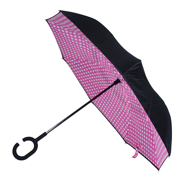 Umbrella - Pink Polka Dot Double Layer Inverted