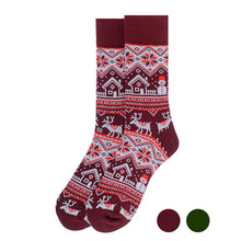 Load image into Gallery viewer, Parquet Vintage Winter Pattern Novelty Crew Socks – Green or Burgundy
