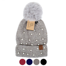 Load image into Gallery viewer, Women&#39;s Winter Hat - Pom Pom &amp; Pearls Knit Hat
